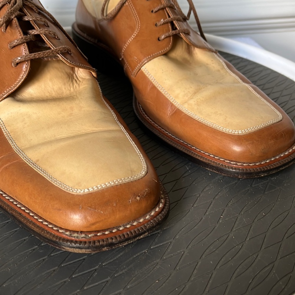 Two-Tone MAGNANNI Tan Oxford Blucher Square Toe Dress Shoes 12M SPAIN - Picture 2 of 16